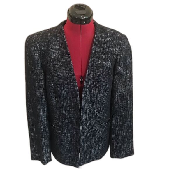 Coldwater Creek Blazer Women Size 10 Navy Tweed Cotton-Linen Blend Open Front - Picture 3 of 12